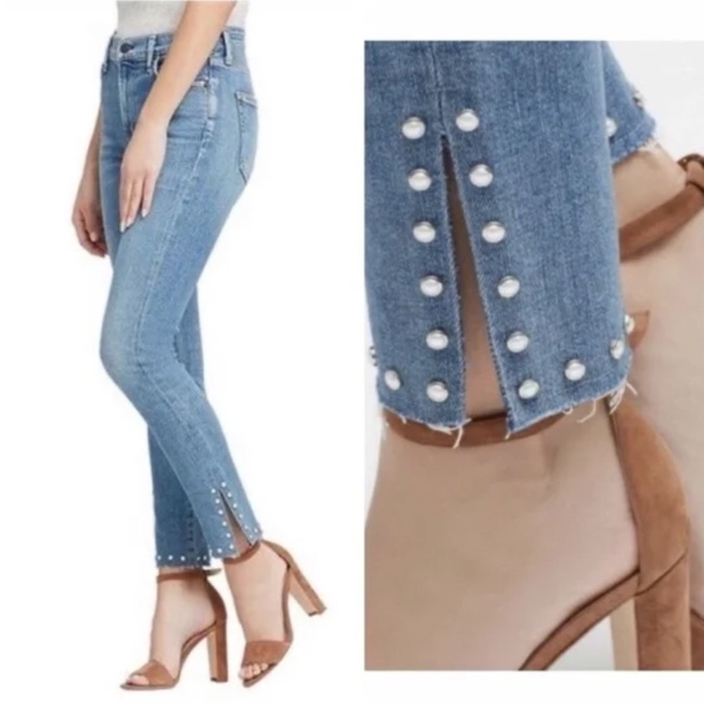 Citizens of Humanity Rocket High Rise Raw Split Hem Embellished Skinny Jeans